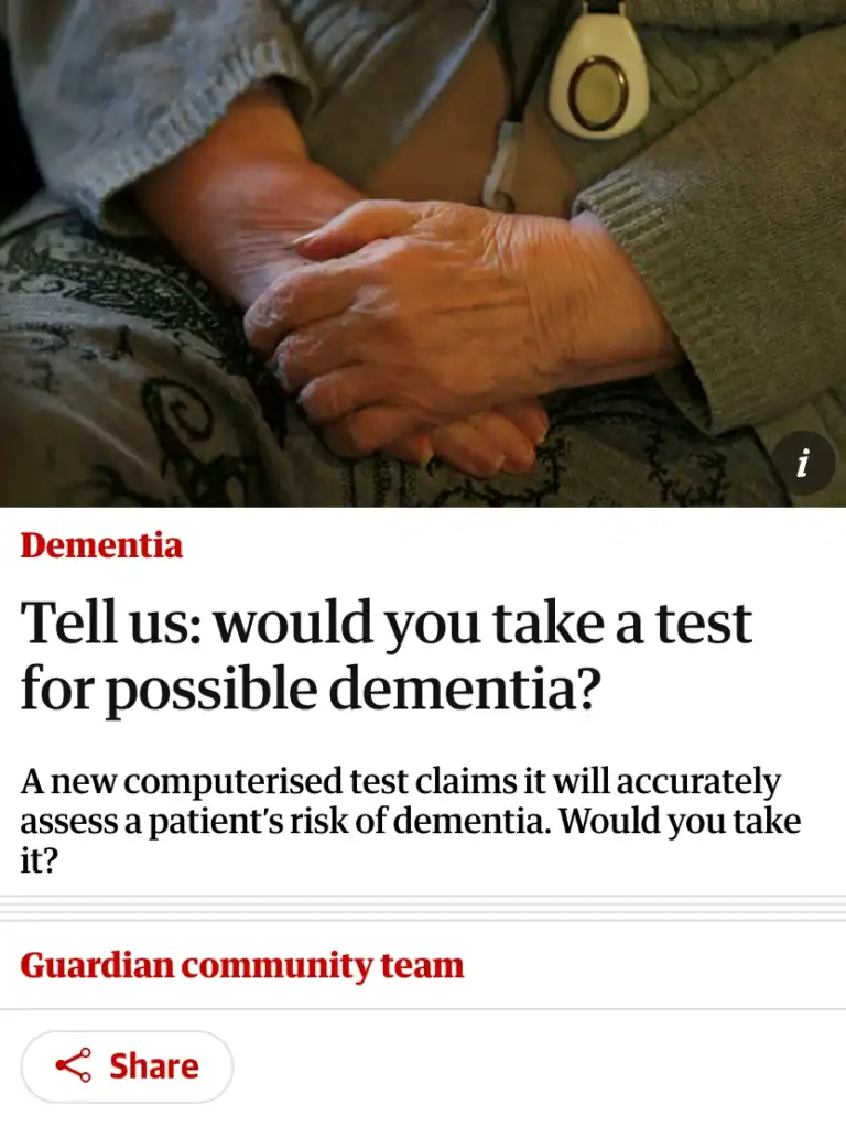 Homepage - the-guardian-tell-us-would-you-take-a-test-for-possible-dementia